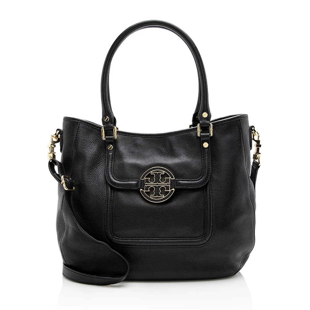 EXCELLENT CONDITION TORY BURCH BLACK PEBBLE LEATHER AMANDA HANDBAG AND CROSSBODY